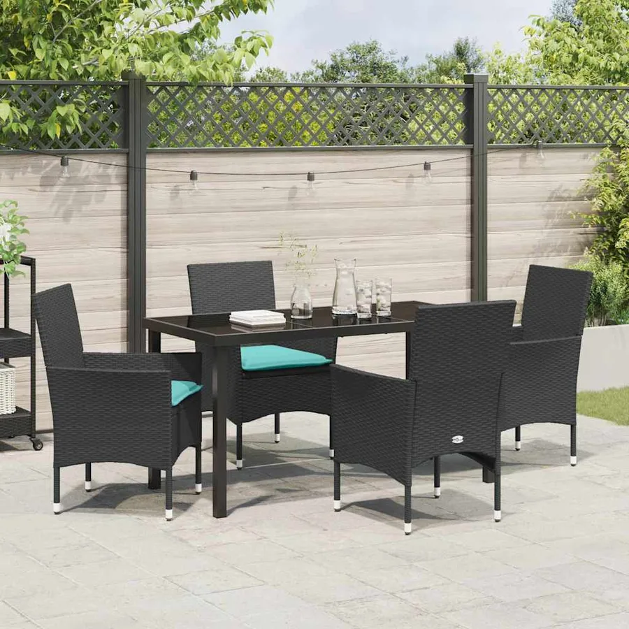 Ensemble table et chaises avec coussin 5 pcs Noir Rotin PE - 4