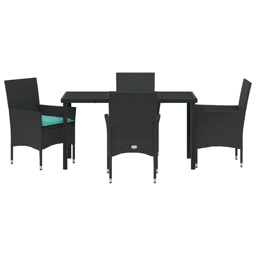 Ensemble table et chaises avec coussin 5 pcs Noir Rotin PE - 7