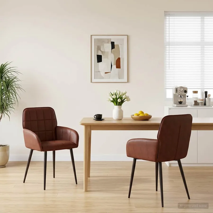 Chaises de salle à manger 2 pcs Simili cuir Brun Brillant