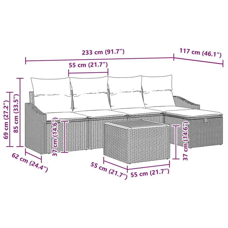 Ensemble de canapé de jardin avec coussin 6 pcs Noir polyrotin - 10