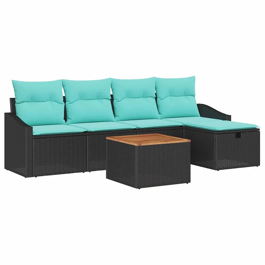 Ensemble de canapé de jardin avec coussin 6 pcs Noir polyrotin - 2
