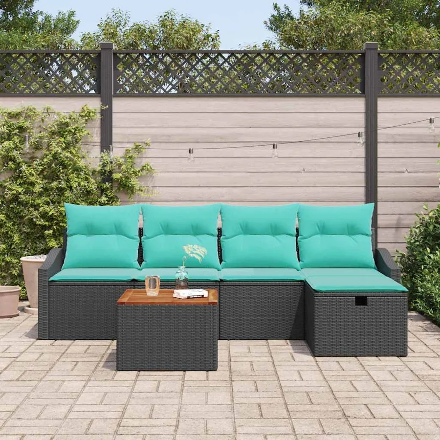 Ensemble de canapé de jardin avec coussin 6 pcs Noir polyrotin - 3