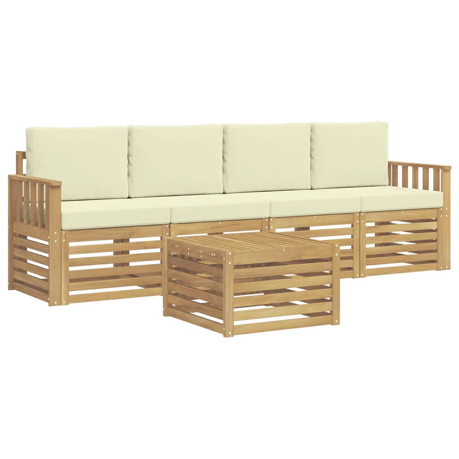Ensemble de canapés d'extérieur 5 pcs Blanc et crème Polyester - 2
