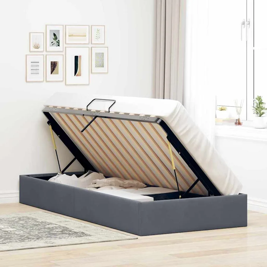 Lit de Rangement avec stockage Gris foncé 100 x 203 cm Velours - 4