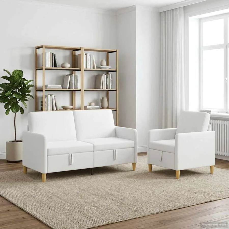 Canapé avec rangement 2 pcs Blanc Polyester - 3