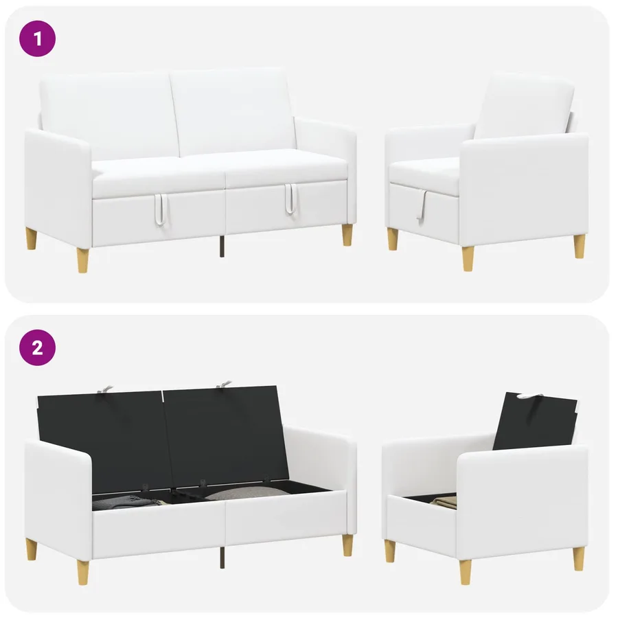 Canapé avec rangement 2 pcs Blanc Polyester - 4