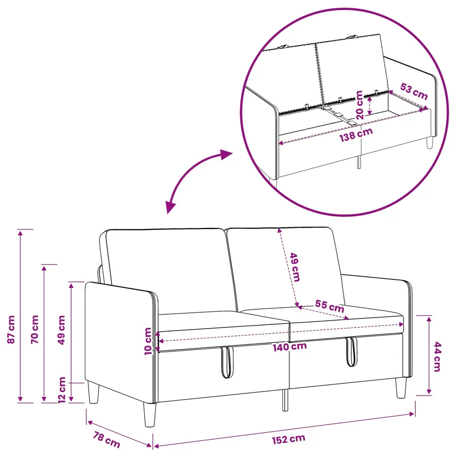 Canapé avec rangement 2 pcs Blanc Polyester - 6