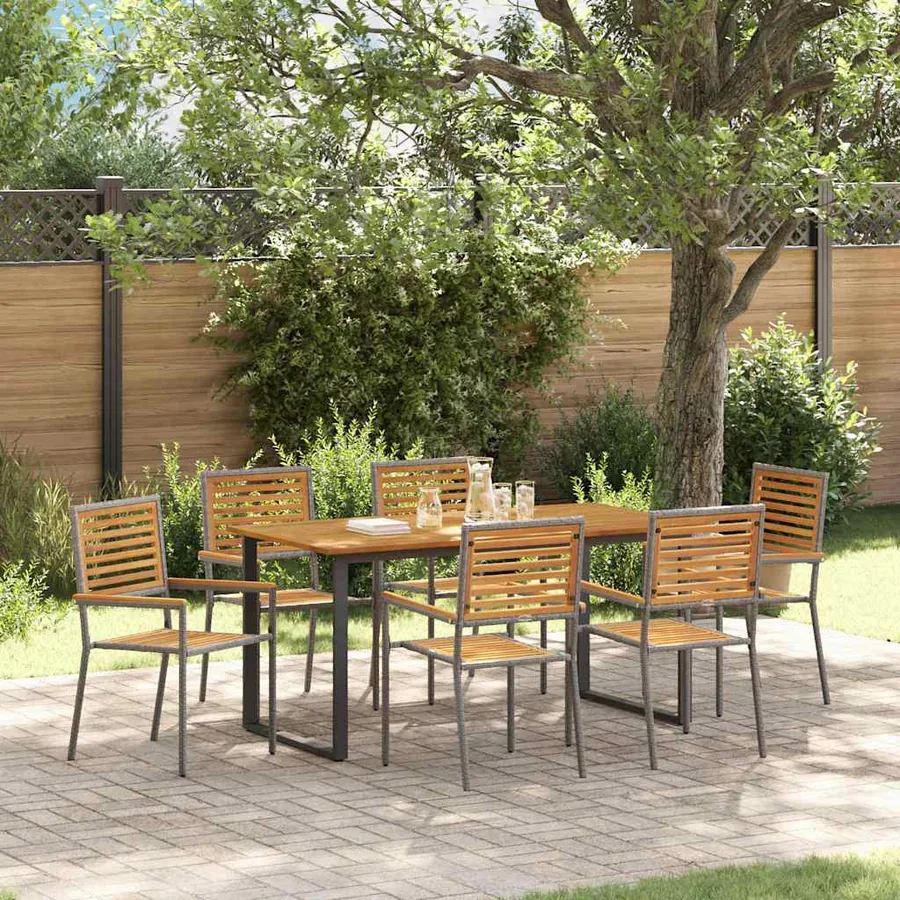 Ensemble de salle à manger pour jardin 7 pcs Gris
