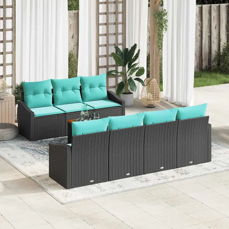 Ensemble de canapé de jardin avec coussin 8 pcs Noir polyrotin