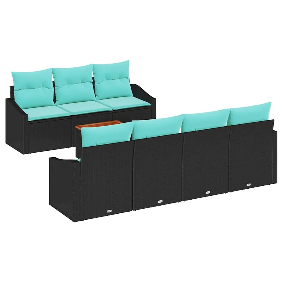 Ensemble de canapé de jardin avec coussin 8 pcs Noir polyrotin - 2