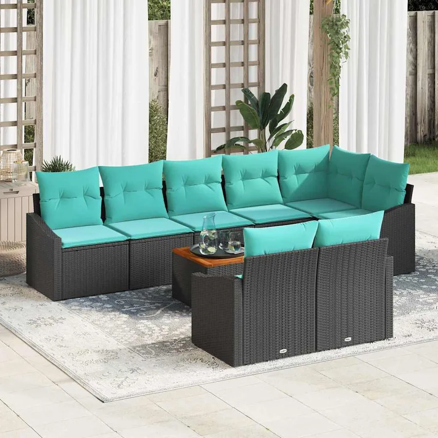 Ensemble de canapé de jardin avec coussin 9 pcs Noir polyrotin
