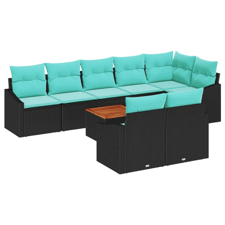 Ensemble de canapé de jardin avec coussin 9 pcs Noir polyrotin - 2