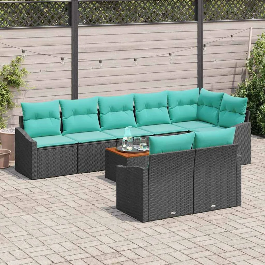 Ensemble de canapé de jardin avec coussin 9 pcs Noir polyrotin - 3
