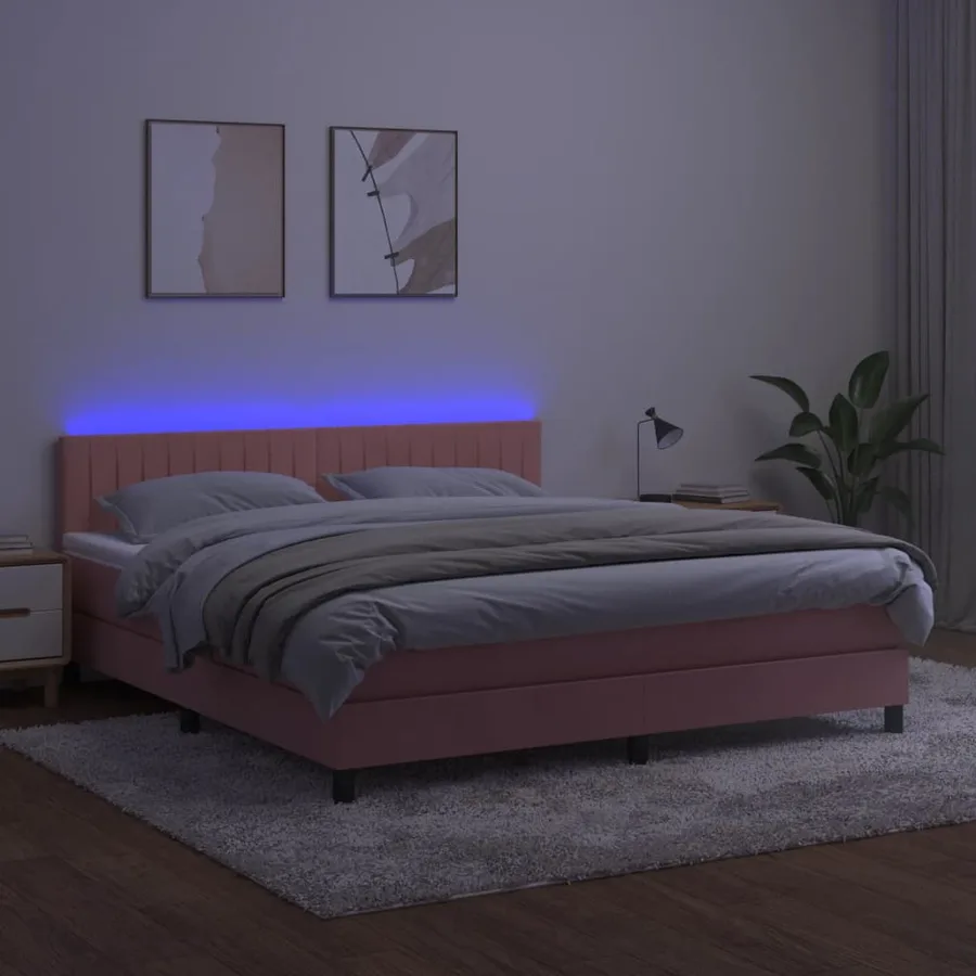 Sommier à lattes de lit avec matelas et LED Rose 180x200 cm - 4