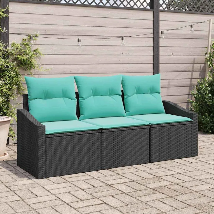 Ensemble de Canapés avec coussin 3 pcs Noir polyrotin