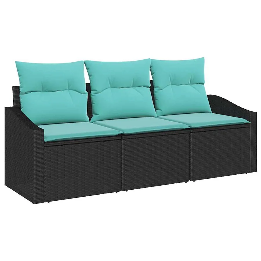 Ensemble de Canapés avec coussin 3 pcs Noir polyrotin - 2