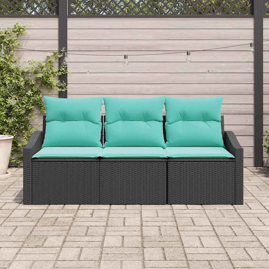 Ensemble de Canapés avec coussin 3 pcs Noir polyrotin - 3