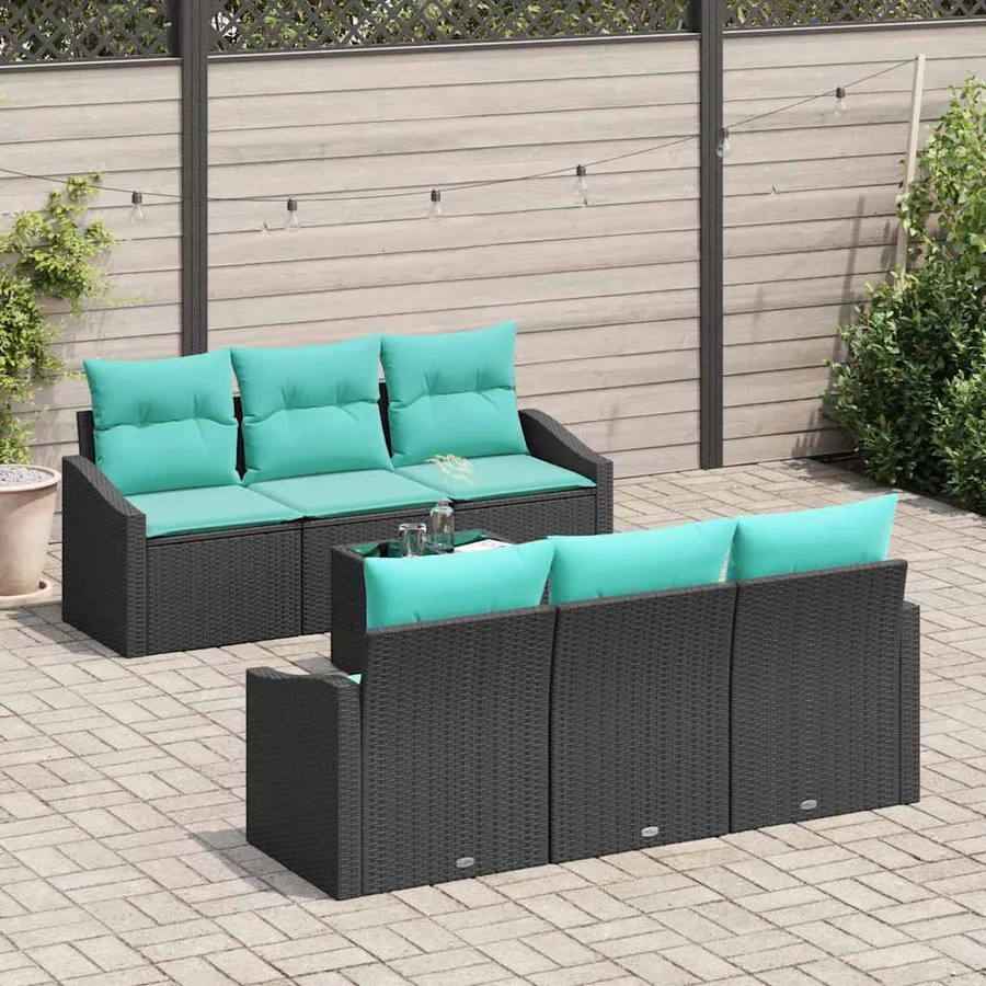 Ensemble de Canapés 7 pcs Noir et turquoise polyrotin - 3