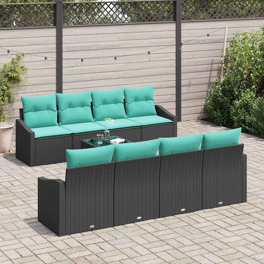 Ensemble de Canapés 9 pcs Noir et turquoise polyrotin - 3