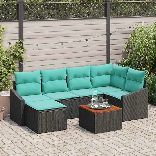 Ensemble de canapé de jardin avec coussin 7 pcs Noir polyrotin