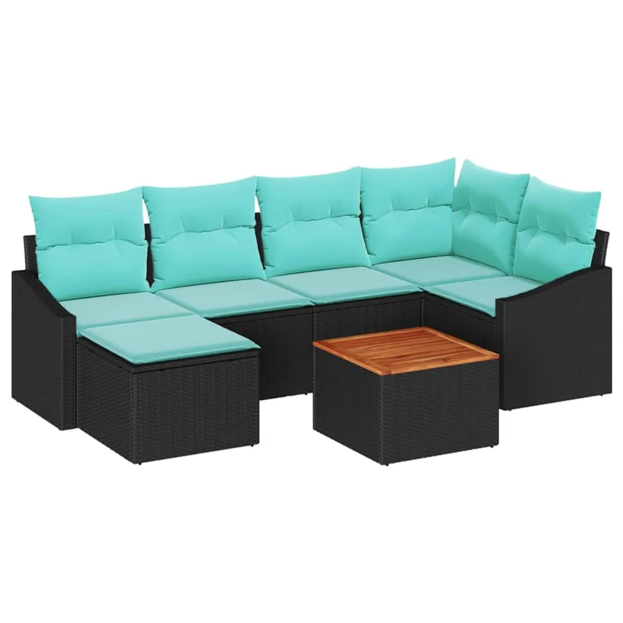 Ensemble de canapé de jardin avec coussin 7 pcs Noir polyrotin - 2