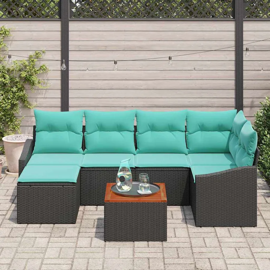 Ensemble de canapé de jardin avec coussin 7 pcs Noir polyrotin - 3