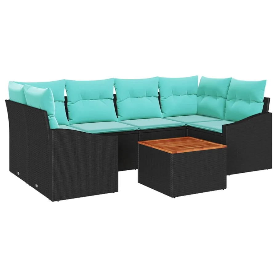 Ensemble de canapé de jardin avec coussin 7 pcs Noir polyrotin - 2