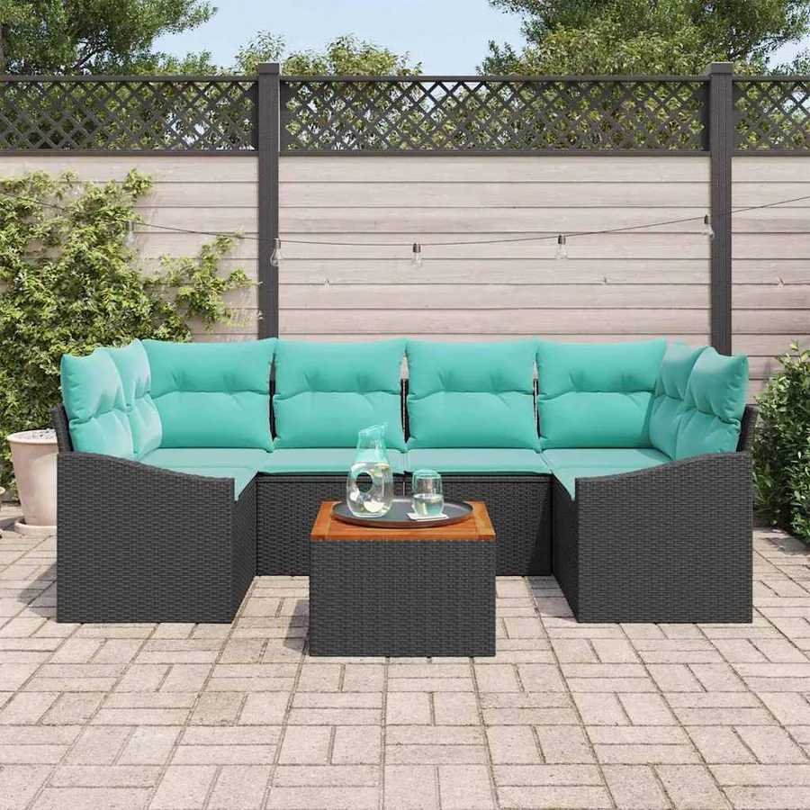 Ensemble de canapé de jardin avec coussin 7 pcs Noir polyrotin - 3