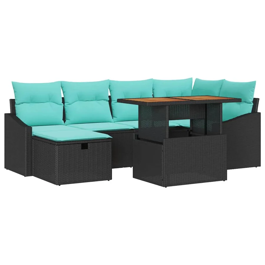 Ensemble de canapé de jardin avec coussin 7 pcs Noir polyrotin - 2