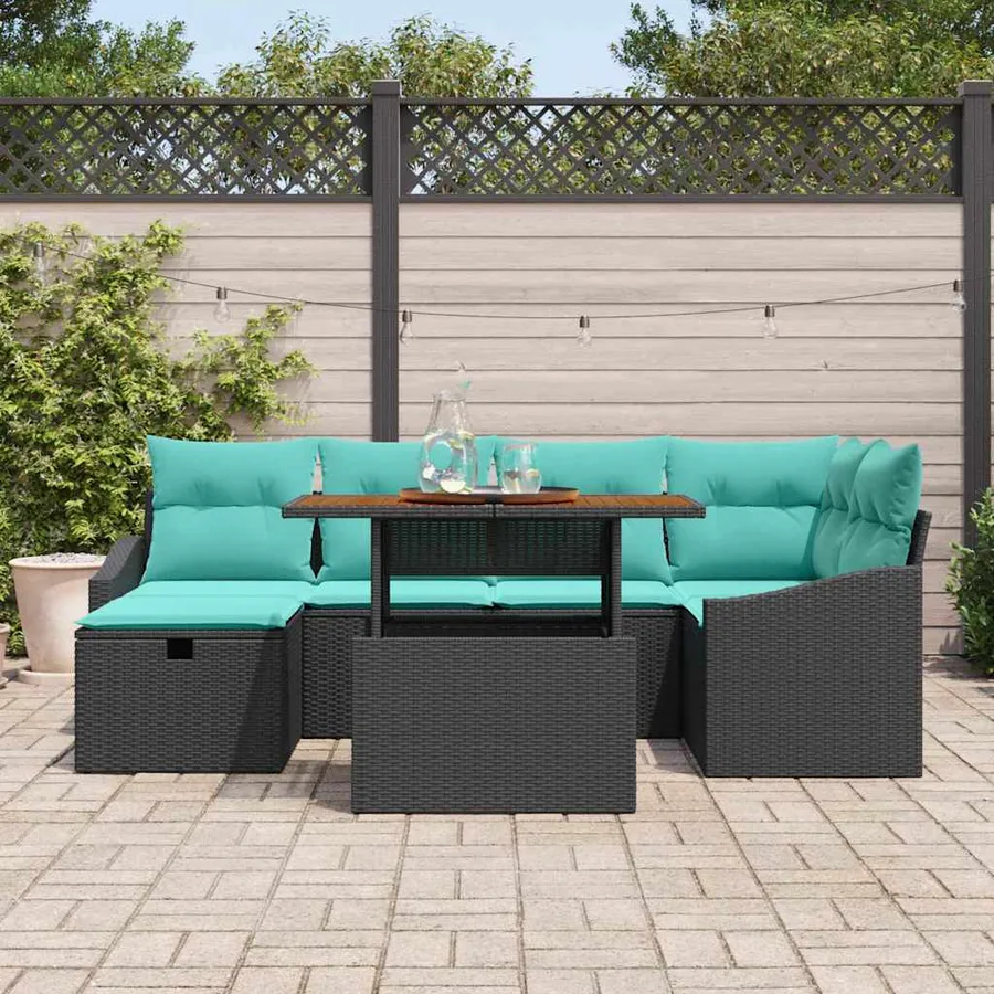 Ensemble de canapé de jardin avec coussin 7 pcs Noir polyrotin - 3