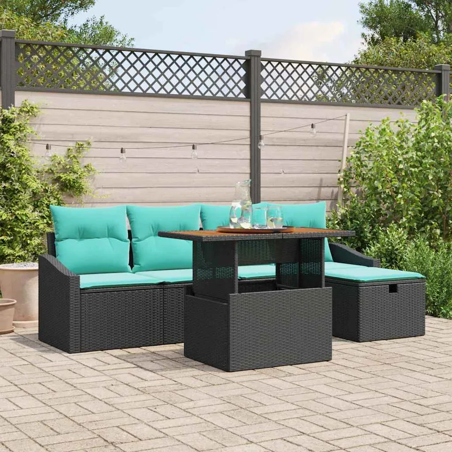 Ensemble de canapé de jardin avec coussin 6 pcs Noir polyrotin