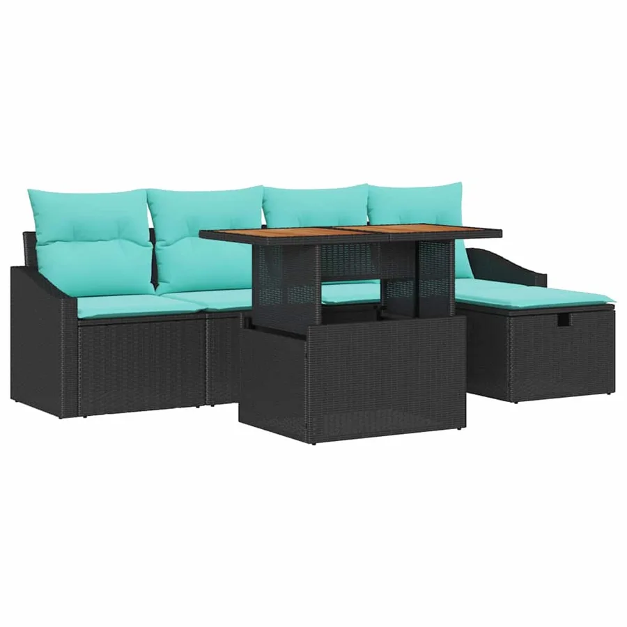 Ensemble de canapé de jardin avec coussin 6 pcs Noir polyrotin - 2