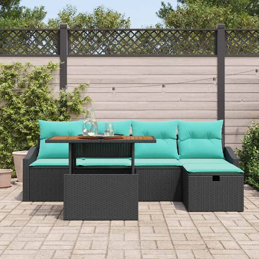 Ensemble de canapé de jardin avec coussin 6 pcs Noir polyrotin - 3