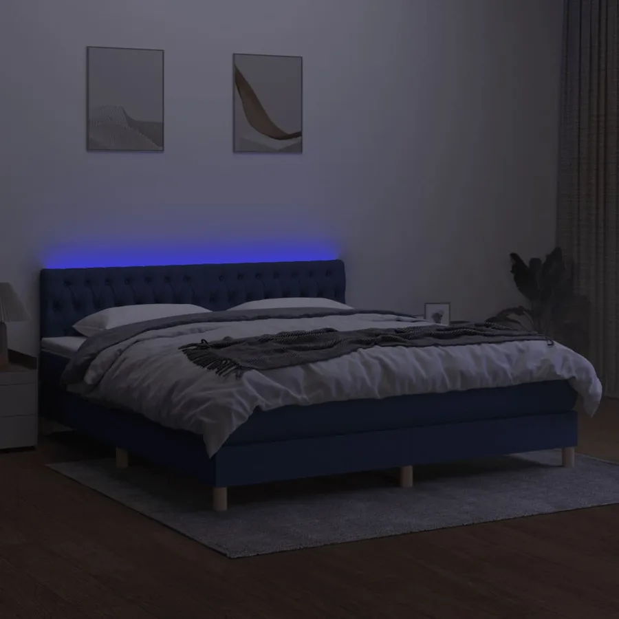 Sommier à lattes de lit avec matelas LED Bleu 160x200 cm Tissu - 5