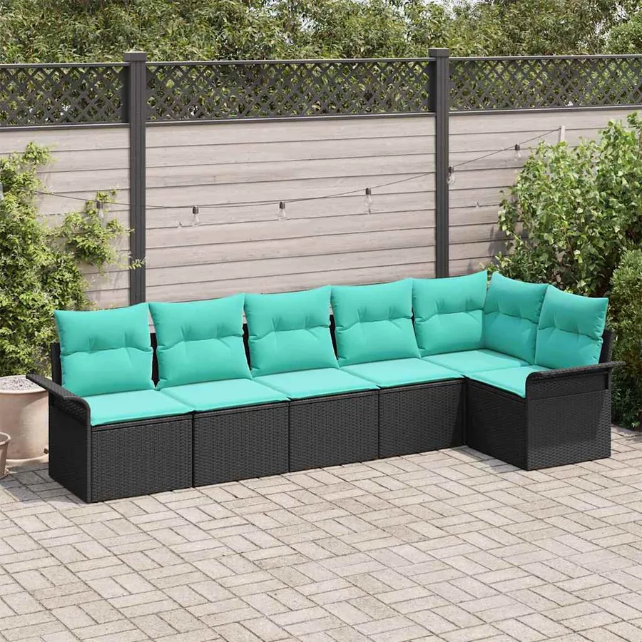 Ensemble de canapé de jardin avec coussin 6 pcs Noir polyrotin