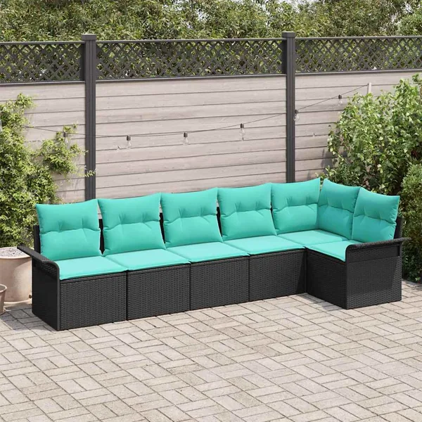 Ensemble de canapé de jardin avec coussin 6 pcs Noir polyrotin