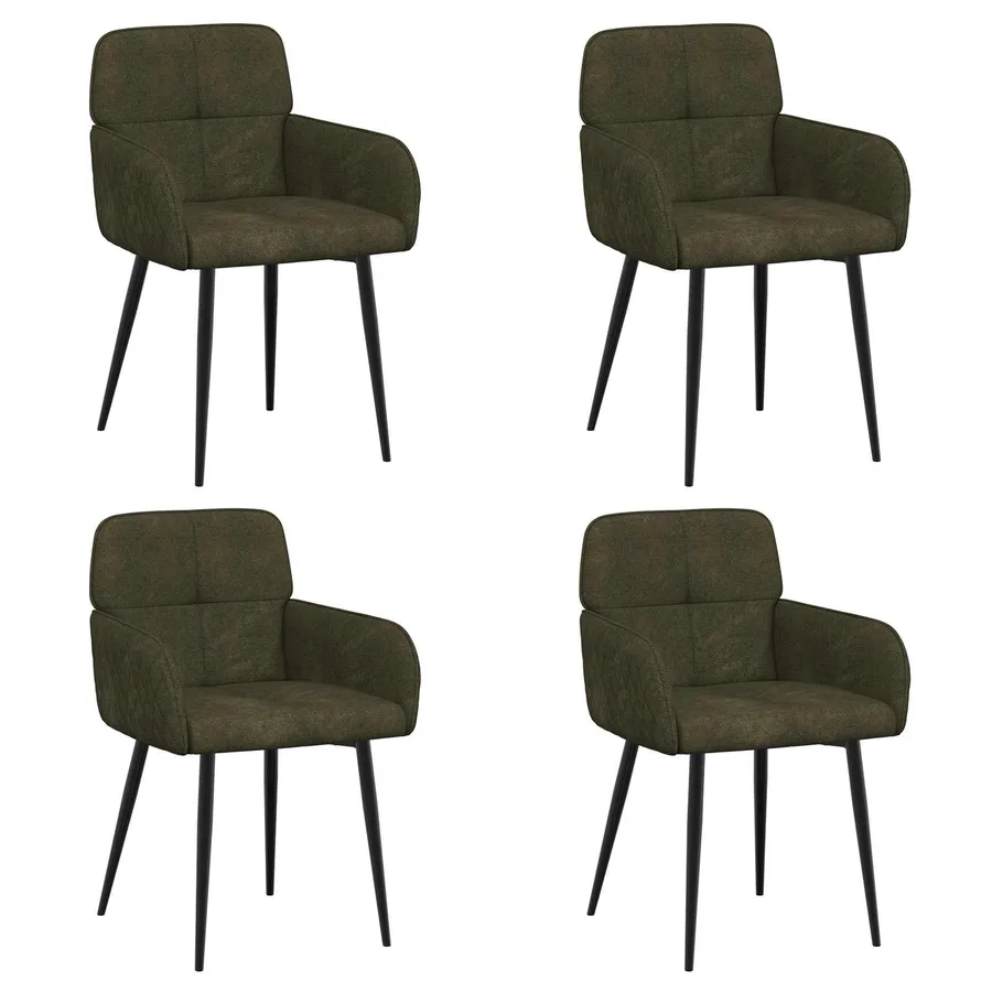 Chaises de salle à manger 4 pcs Simili daim Vert armée - 2