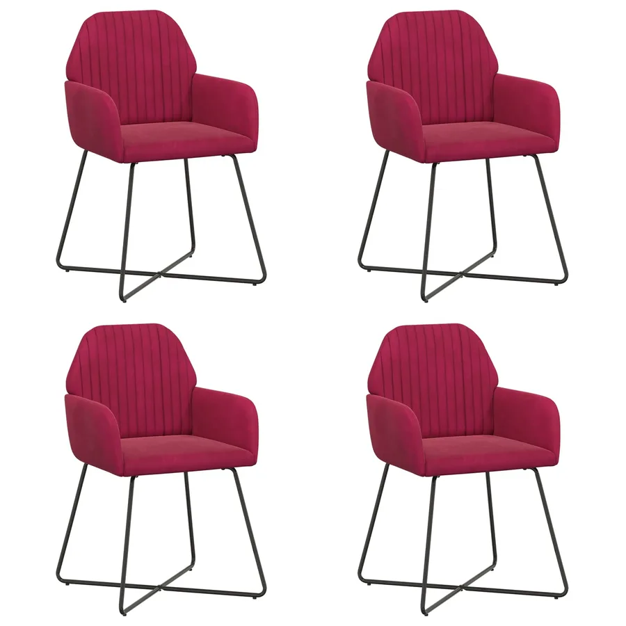 Chaises de salle à manger 4 pcs Velours Bordeaux - 2