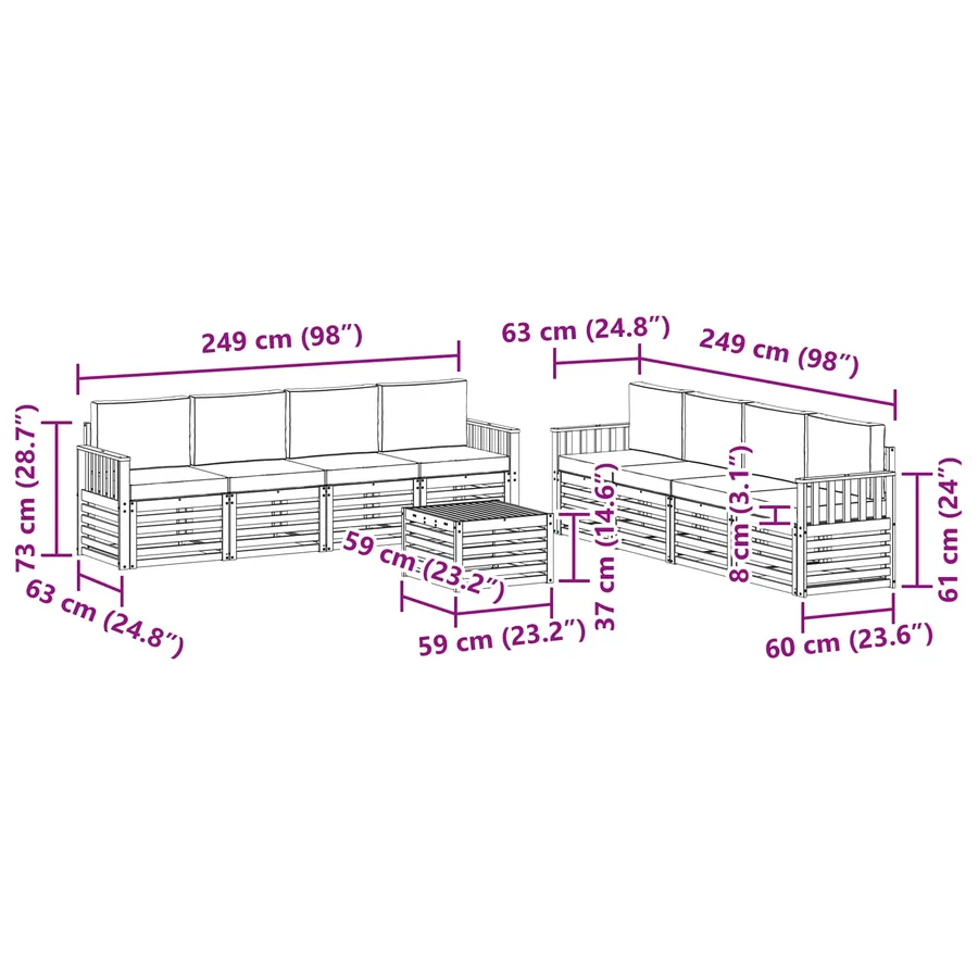 Ensemble de canapés d'extérieur 9 pcs Blanc et gris clair - 7