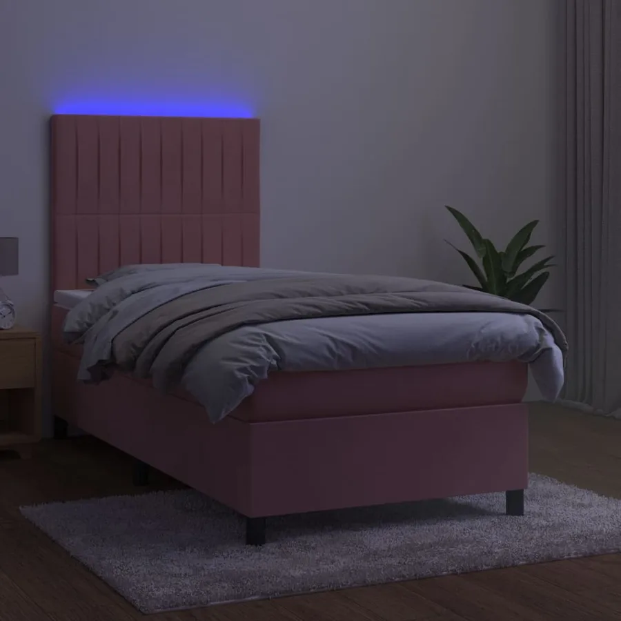 Sommier à lattes de lit avec matelas LED Rose 90x190 cm Velours - 4