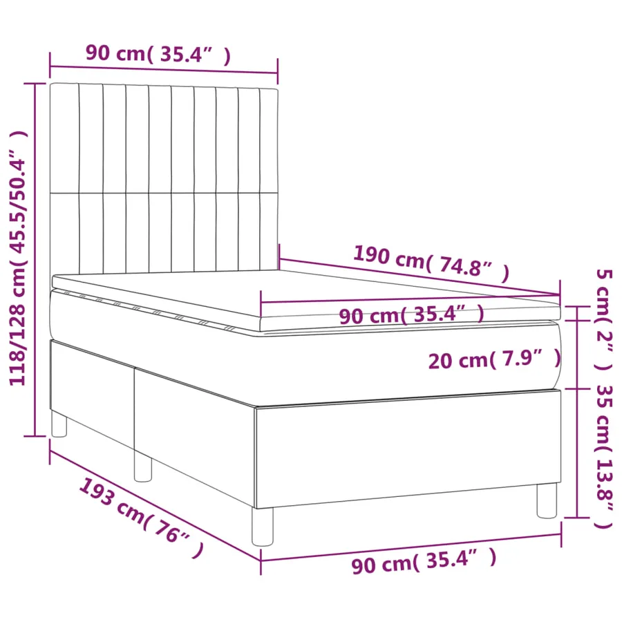 Sommier à lattes de lit avec matelas LED Rose 90x190 cm Velours - 8
