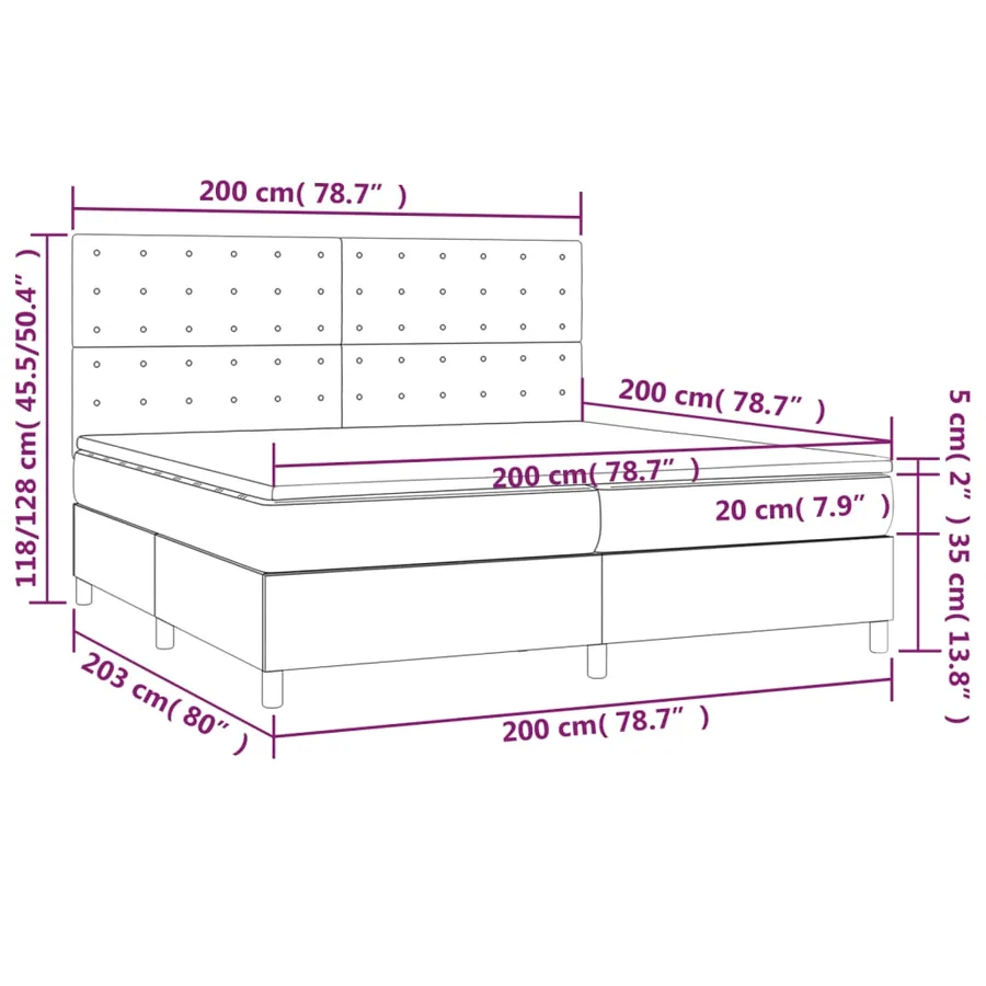 Sommier à lattes de lit matelas et LED Gris foncé 200x200 cm - 8