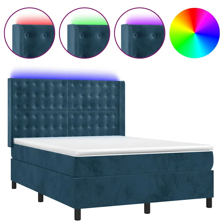 Sommier à lattes de lit matelas et LED Bleu foncé 140x190 cm - 2