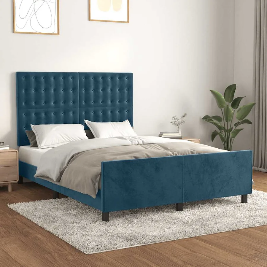 Cadre de lit sans matelas bleu foncé 140x190 cm velours