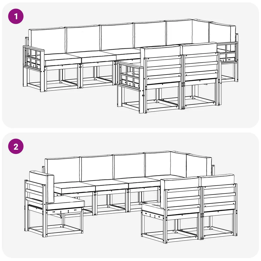 Ensemble de canapés d'extérieur 8 pcs Blanc et gris clair - 7