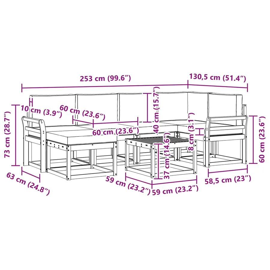 Ensemble de canapés d'extérieur 7 pcs Blanc et gris clair - 8