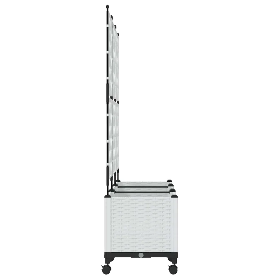 Bac de jardin avec treillis et roues 3 pc Blanc PP - 3