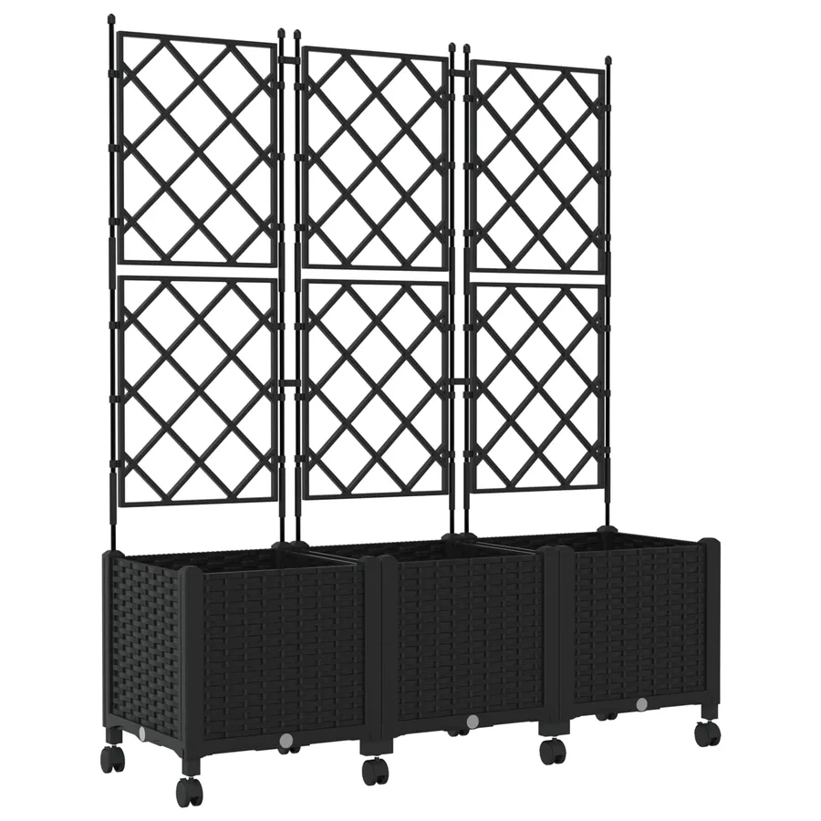 Bac de jardin avec treillis et roues 3 pc Noir PP - 2