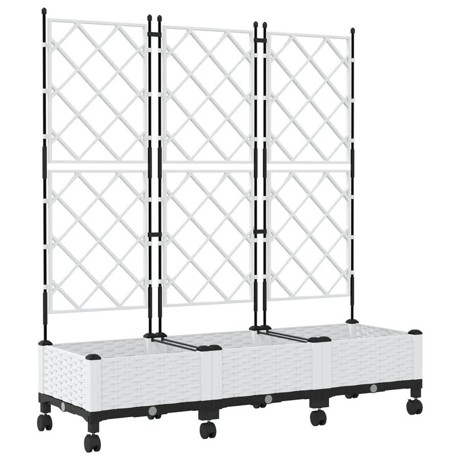 Bac de jardin avec treillis et roues 3 pc Blanc PP - 2