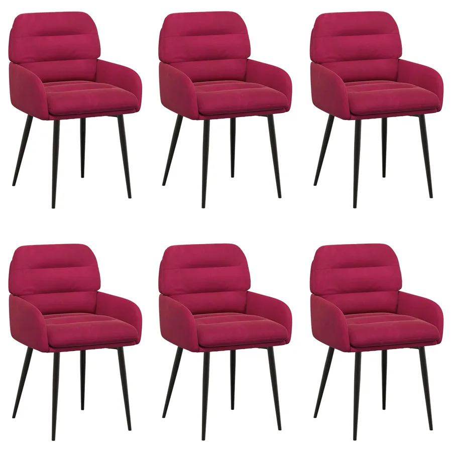 Chaises de salle à manger 6 pcs Velours Bordeaux - 2